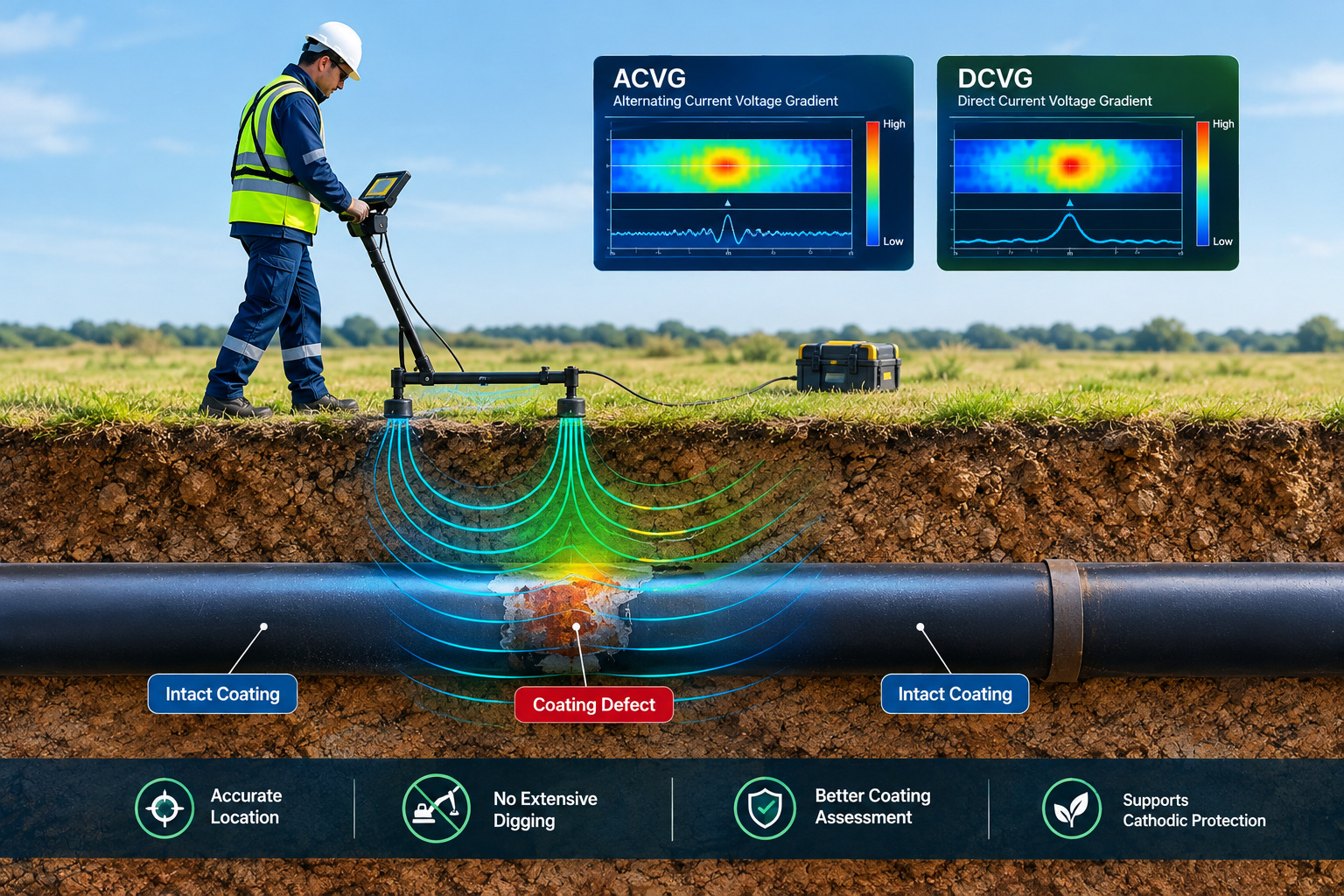 بازرسی پوشش خطوط لوله به روش ACVG و DCVG؛ شناسایی دقیق عیوب پوشش